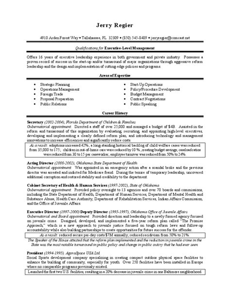 Law & legal resume examples. Resume of Jerry Regier, former Secretary of Department of Children & Families (DCFS) | Juvenile ...