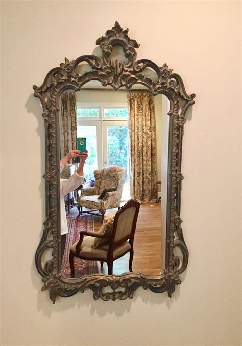 French Country Decorative Mirror Large Vintage Resin Mirror Gray With Gold Highlights French