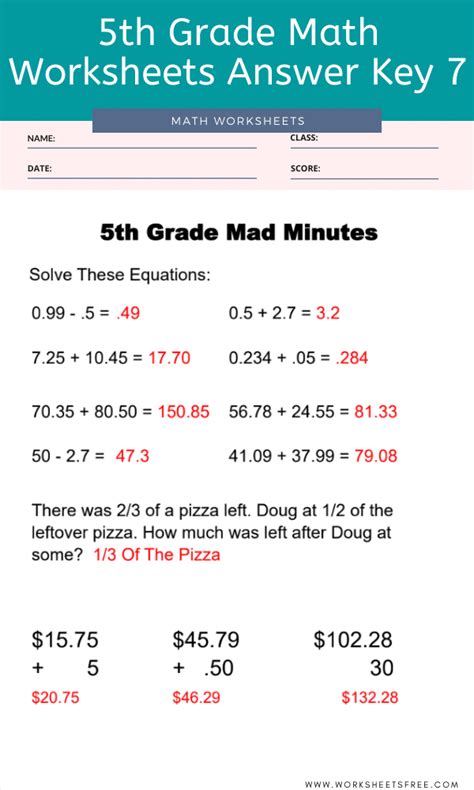 5th Grade Math Worksheets Answer Key 7 | Worksheets Free