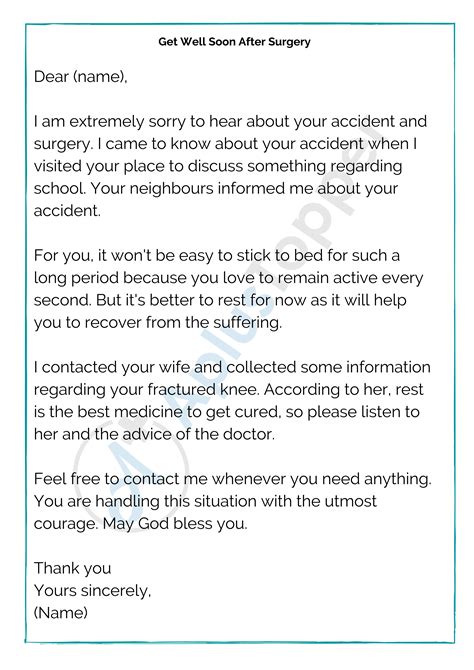 8 Sample Get Well Soon Letters Format And How To Write Get Well Soon