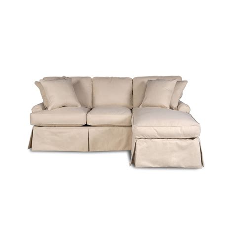 85” Tan Brown Fabric Slipcovered Sleeper Sofa With Chaise Lounge