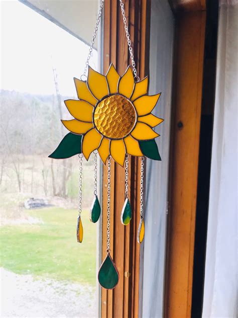 Sunflower Stained Glass Wind Chime Sun Catcher Windchime Suncatcher By