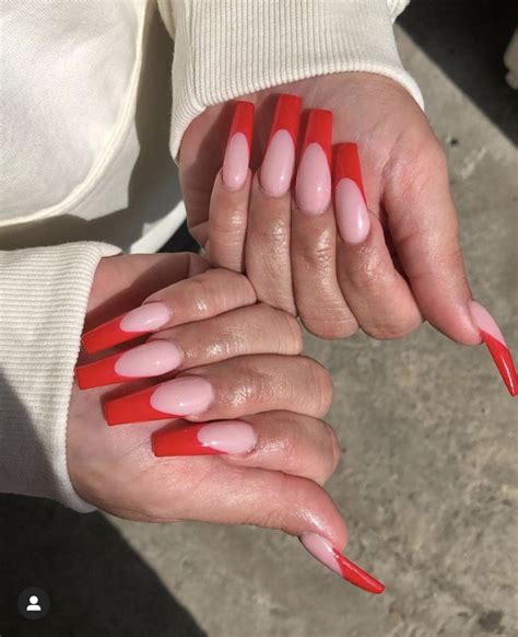 Thuggergirl 🧩 French Acrylic Nails French Tip Acrylic Nails Red Tip