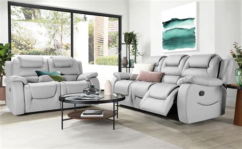 Vancouver Grey Leather 32 Seater Recliner Sofa Set Furniture And