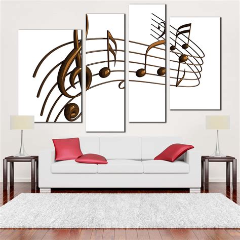 Curved Music Canvas Wall Art Brown Modern Music Notes 4 Piece Canvas