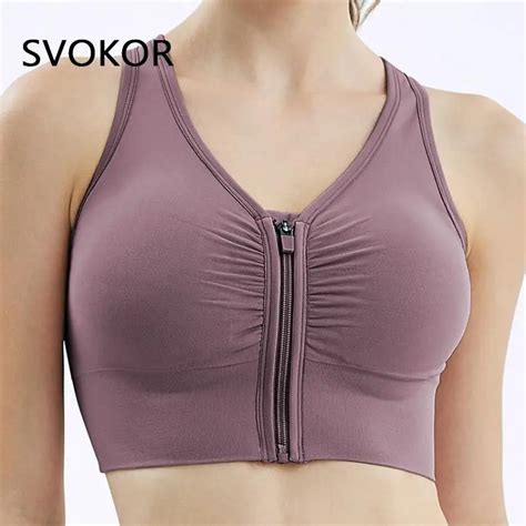 Svokor Sport Bras For Women Zipper Sexy Lingerie Running Workout Solid Female Underwear Fitness