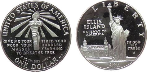 Usa 1 Dollar 1986 Ag Ellis Island Lose Pp Ma Shops