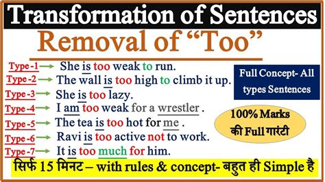 Transformation Of Sentences Removal Of Too In English Grammar