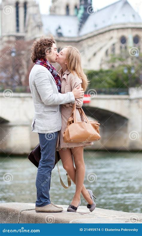 Romantic Couple In Paris Kissing Stock Photo Image Of Lifestyle