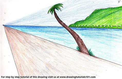One Point Perspective Beach One Point Perspective Perspective Drawing