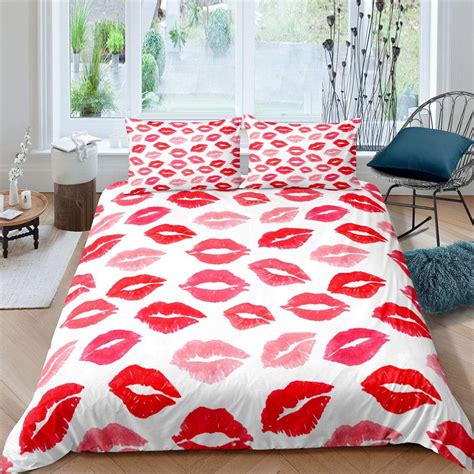 erosebridal red lips comforter cover set girls women 3d cute sexy mouth pattern