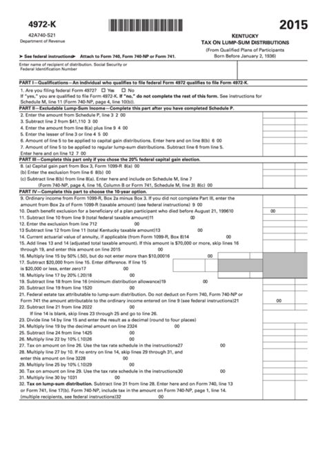 Fillable Form 4972 K State Form 42a740 S21 Kentucky Tax On Lump Sum