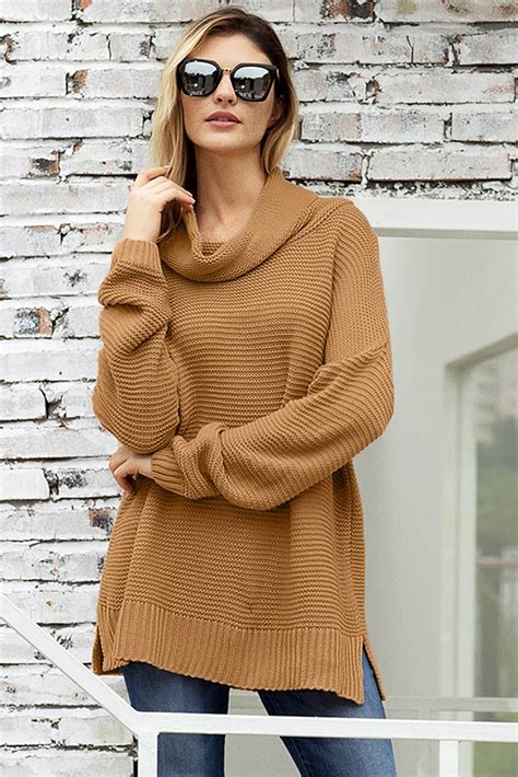 Alli Womens Cozy Long Sleeves Turtleneck Sweater Khaki Amber Millet