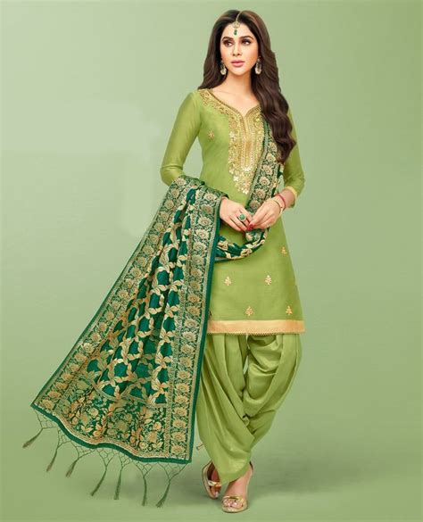 Green Art Silk Patiala Salwar Kameez Suit Semi Stitched Salwar