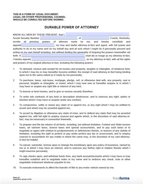 Free Kentucky Durable Financial Power Of Attorney Form Pdf Word