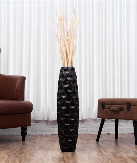 Leewadee Tall Big Floor Standing Vase For Home Decor 75 Cm Mango Wood Black Buy Online In