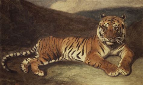 Tiger Reclining Painting Antoine Louis Barye Oil Paintings