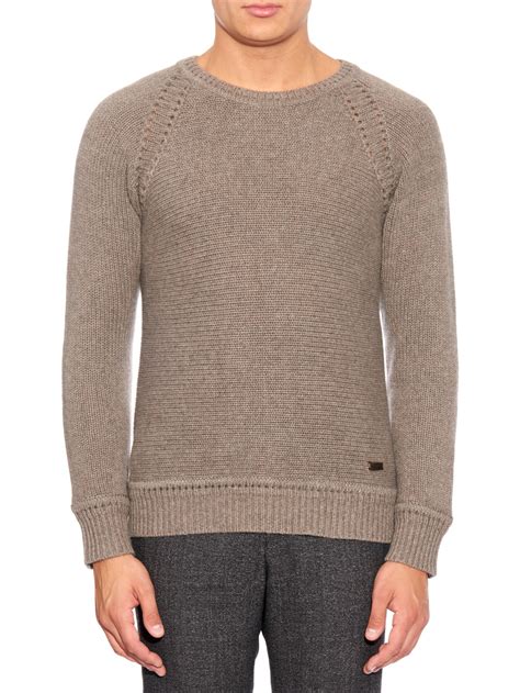 Burberry Cashmere Knit Crew Neck Sweater In Natural For Men Lyst