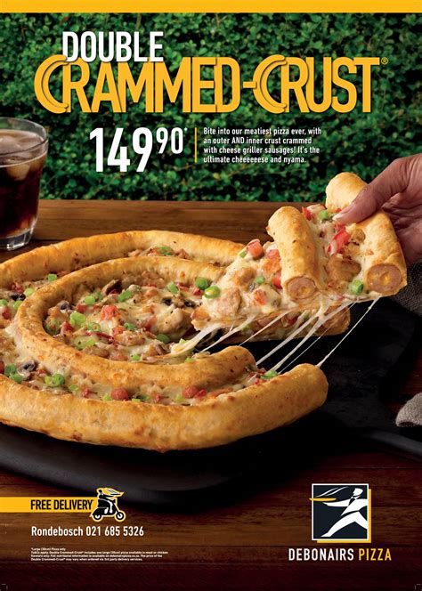Don't miss the debonairs restaurant specials, pizza menu offers, and the latest promotions & discounts. Get a Double Crammed Crust Pizza from Debonairs Rondebosch