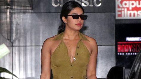 Priyanka Chopra In Olive Green Halter Dress In Mumbai