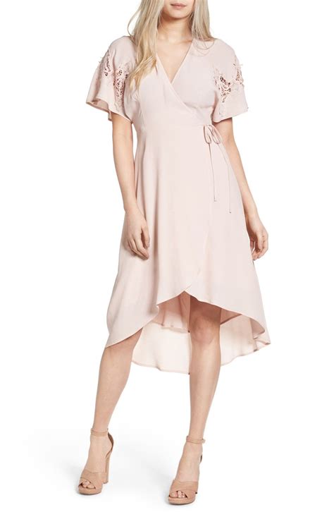 Gap mauve pink long sleeve sweater dress sz medium. Blush Pink Crochet Sleeve Wrap Dress | Wrap dress, Dresses ...