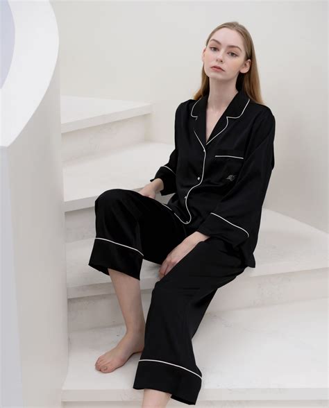 Luxury Black Silk Pajama Set Initials Available Morijasmine