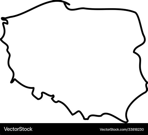 Poland Solid Black Outline Border Map Country Vector Image
