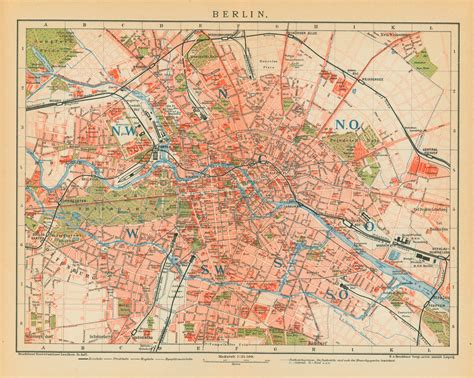 Authentic Vintage Antique Print Berlin Germany Antique City Map