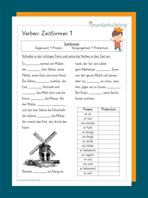 Verben Und Zeitformen Verwandt Mit Deutsch 4 Klasse Arbeitsblätter Zeitformen Kinderbilder