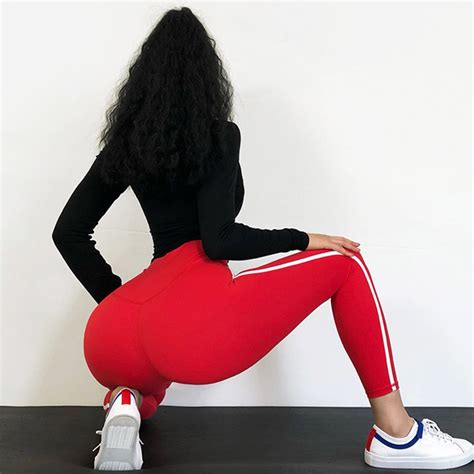 2019 High Waisted Red Moto Fitness Yoga Pants For Women