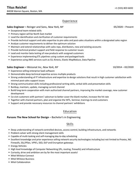 Sales Engineer Resume Samples Velvet Jobs