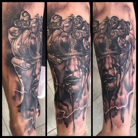Realistic Heart Face Black And Grey By Yarda Tattoos