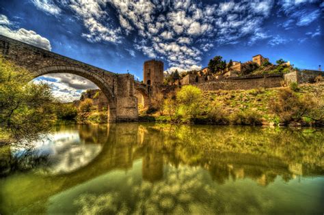 Spain Houses Rivers Bridges Hdr Clouds Toledo Cities Wallpapers