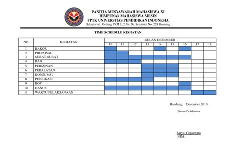 Contoh Time Schedule Kegiatan Organisasi Mainbrainly