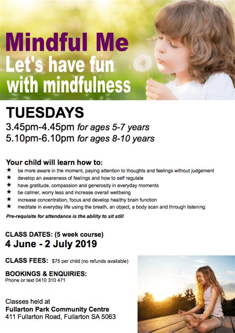 Fullarton Park Community Centre Mindfulness Workshops Unley Primary