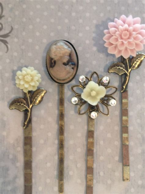 Flower Bobby Pins Accessories Hair Pins Floral Cabochon Hair Etsy