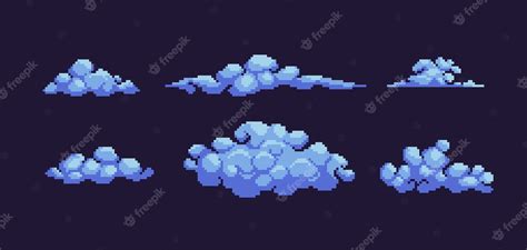 Premium Vector Fluffy Clouds Pixel Art Icon Set Smoke Or Fog Sky