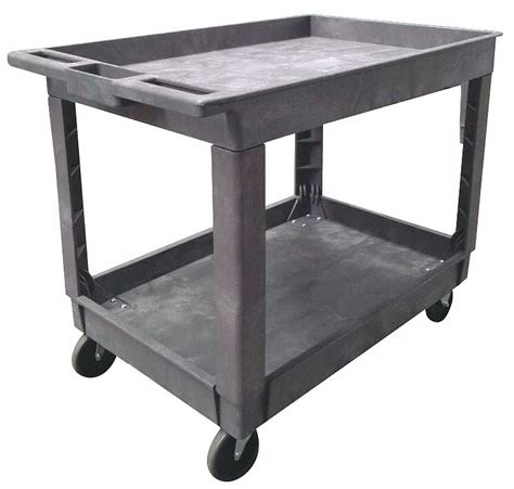 Husky Tier Plastic Wheeled Service Cart In Black With Capacity