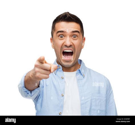 Scared Man Shouting And Pointing Finger On You Stock Photo Alamy