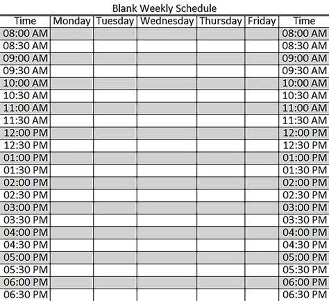 10 Sample Excel Weekly Schedule Template