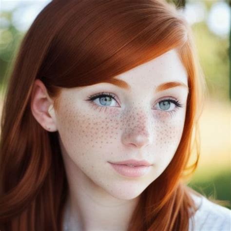 Auburn Hair Freckled Feminine Girl Beautiful Openart