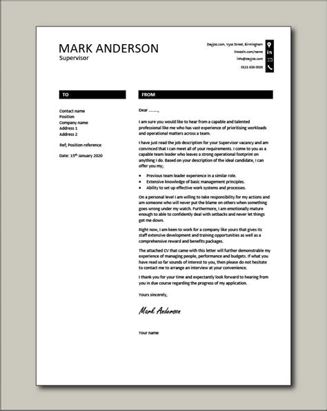 Supervisor Cover Letter Example Free Managing Staff Leadership