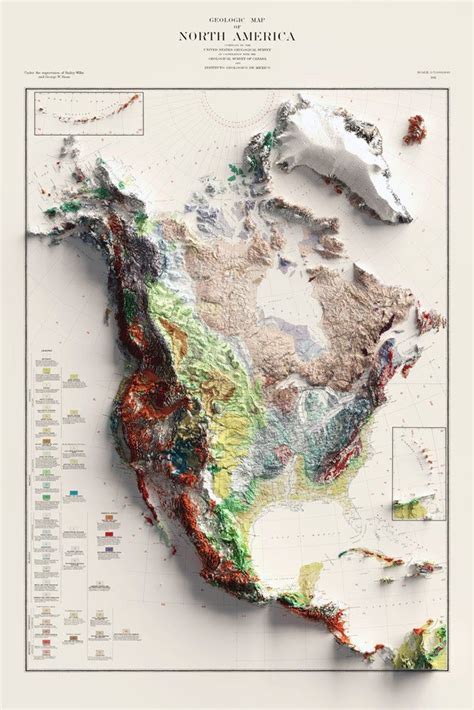 North America Geologic Map Vintage Style Terrain Map Shaded