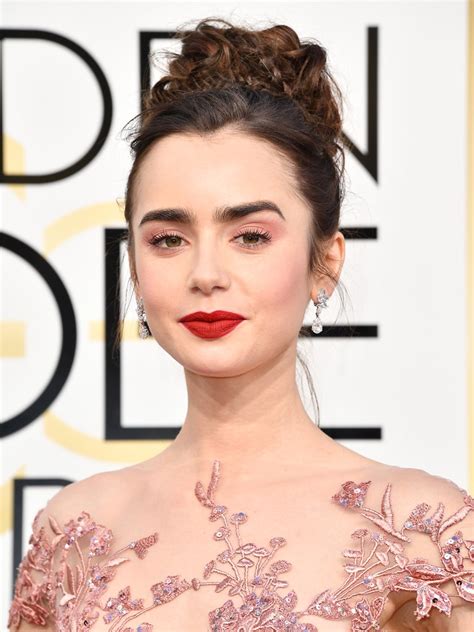 Lily Collinss Golden Globes 2017 Braided Bun How She Got The Look