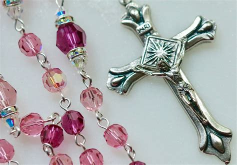 Catholic Swarovski Crystal Rosary In Pinks