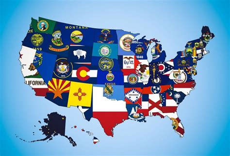 Large States Flag Map Of The Usa Usa United States Of America