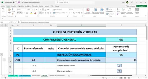 Plantilla Gratuita Excel Checklist Inspección Vehicular