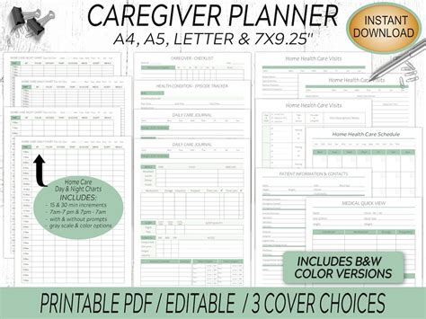 Caregiver Planner Home Health Care Forms Schedules Etsy