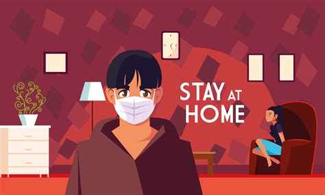 Two People Inside Home And Stay At Home Lettering 1249421 Vector Art At