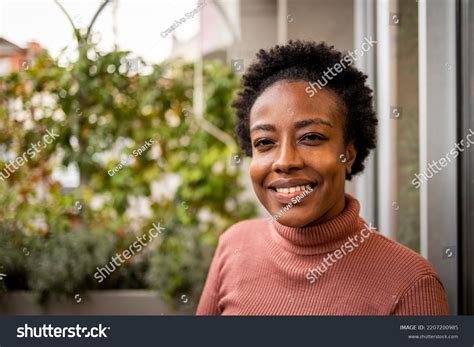 Portrait Smiling African American Woman Stock Photo 2207200985